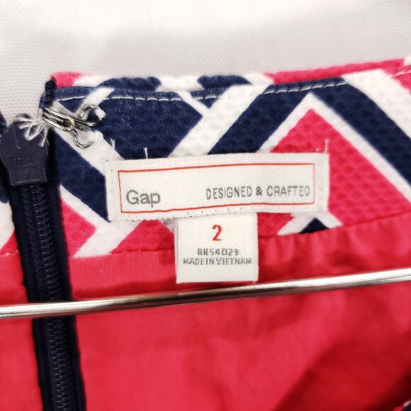 Gap Sheath Dress Womens 2 Pink White Navy Geometric Marcy Dobby Scoop Neck Mini - Picture 7 of 8